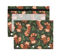 Mnsruu Red Panda Leaf Green 3 Rings Binder Pouch Pencil Case, 2 Pack Pencil Pouches with Zipper, Clear Window Cosmetic Bag