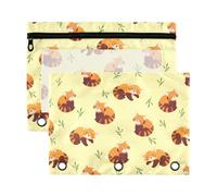 Mnsruu Red Panda Leaves 3 Rings Binder Pouch Pencil Case, 2 Pack Pencil Pouches with Zipper, Clear Window Cosmetic Bag