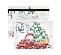 Mnsruu Red Plaid Truck 3 Rings Binder Pouch Pencil Case, 2 Pack Pencil Pouches with Zipper, Clear Window Cosmetic Bag