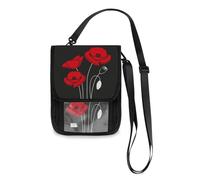 Mnsruu Red Poppy Flower on Black Travel Wallet Passport Holder Credit Card Gadget Holder Pouch Bag Unisex Crossbody Wallet Travel Neck Wallet with Adjustable Strap