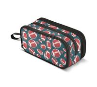 Mnsruu Red Rugby Ball Green Pencil Case Large Capacity Pen Bag 3 Compartment Pencil Pouch Stationery for Office College School Teen Student Girl Boy