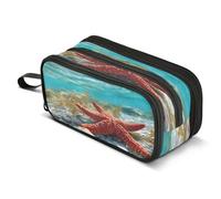 Mnsruu Red Starfish Nautical Ocean Coastal Pencil Case Big Capacity Pen Bag Pouch Holder 3 Compartments Large Pencil Box for Boys Girls School Storage Organizer