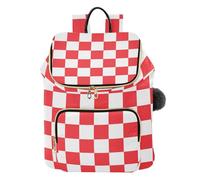 Mnsruu Red White Checkerboard Backpack for Women Travel Anti Theft Rucksack Large Casual Daypacks Quilted Laptop Purse Ladies Fashion Handbag