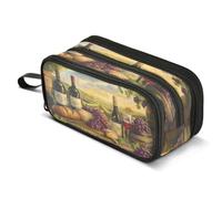 Mnsruu Red Wine Bottles Grapes Bread Pencil Case Large Capacity Pencil Pouch with 3 Compartments Stationery Case Pen Bag for Boys Girls Kids Adults School Office