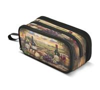 Mnsruu Red Wine Bottles Grapes Bread Rustic Pencil Case Large Capacity Pencil Pouch with 3 Compartments Stationery Case Pen Bag for Boys Girls Kids Adults School Office