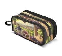 Mnsruu Red Wine Bottles Grapes on Window Rustic Pencil Case Large Capacity Pencil Pouch with 3 Compartments Stationery Case Pen Bag for Boys Girls Kids Adults School Office