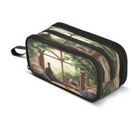 Mnsruu Red Wine Bottles Grapes Window Pencil Case Large Capacity Pencil Pouch with 3 Compartments Stationery Case Pen Bag for Boys Girls Kids Adults School Office