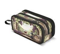 Mnsruu Red Wine Bottles Grapes Window Rustic Pencil Case Large Capacity Pencil Pouch with 3 Compartments Stationery Case Pen Bag for Boys Girls Kids Adults School Office