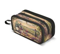 Mnsruu Red Wine Bottles with Grapes Bread Pencil Case Large Capacity Pencil Pouch with 3 Compartments Stationery Case Pen Bag for Boys Girls Kids Adults School Office