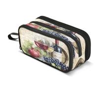 Mnsruu Red Wine Glasses with Grape B Pencil Case Large Capacity Pencil Pouch with 3 Compartments Stationery Case Pen Bag for Boys Girls Kids Adults School Office