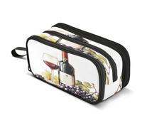 Mnsruu Red Wine Grapes Leaf Glass Pencil Case Large Capacity Pencil Pouch with 3 Compartments Stationery Case Pen Bag for Boys Girls Kids Adults School Office