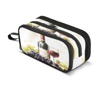 Mnsruu Red Wine Grapes Leaves Glass Pencil Case Large Capacity Pencil Pouch with 3 Compartments Stationery Case Pen Bag for Boys Girls Kids Adults School Office