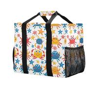 Mnsruu Red Yellow Blue Crab Reusable Grocery Bags Shopping Bags Kitchen Travel Tote Bag Washable Beach Bag