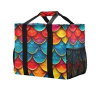 Mnsruu Red Yellow Blue Scales Pattern Reusable Grocery Bags Shopping Bags Kitchen Travel Tote Bag Washable Beach Bag