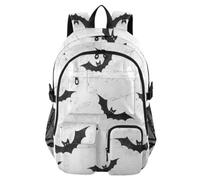 Mnsruu Retro Bat Print School Backpack with Laptop Compartment, Big School Bag for Teenager Girls Boys, 17.5 Travel Rucksack Backpack for School Casual Daypacks College Work
