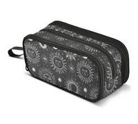 Mnsruu Retro Constellation Sun Moon Star Pencil Case Large Capacity Pen Pouch Pencil Bag with 3 Compartments Pen Holder Organizer Stationery Bag