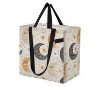 Mnsruu Reusable Grocery Bags Boho Moon Phases Beige White Large Shopping Bags Durable Canvas Heavy Duty Tote Bag Foldable Multi Purpose Tote