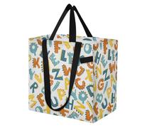 Mnsruu Reusable Grocery Bags Cartoon Dinosaur Childish Letters Large Shopping Bags Durable Canvas Heavy Duty Tote Bag Foldable Multi Purpose Tote