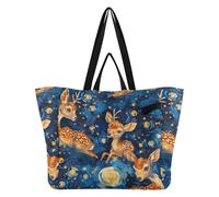 Mnsruu Reusable Grocery Bags Deer Style Starry Sky Large Shopping Bags Durable Canvas Heavy Duty Tote Bag Foldable Multi Purpose Tote