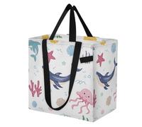 Mnsruu Reusable Grocery Bags Dolphin Jellyfish Starfish Large Shopping Bags Durable Canvas Heavy Duty Tote Bag Foldable Multi Purpose Tote