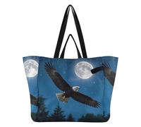 Mnsruu Reusable Grocery Bags Eagle Sky Night Large Shopping Bags Durable Canvas Heavy Duty Tote Bag Foldable Multi Purpose Tote