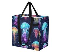Mnsruu Reusable Grocery Bags Jellyfish Sparkling Ocean Large Shopping Bags Durable Canvas Heavy Duty Tote Bag Foldable Multi Purpose Tote