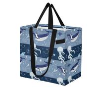 Mnsruu Reusable Grocery Bags Jellyfish Striped Blue Ocean Map Large Shopping Bags Durable Canvas Heavy Duty Tote Bag Foldable Multi Purpose Tote