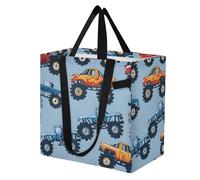Mnsruu Reusable Grocery Bags Monster Truck Cars Pattern Large Shopping Bags Durable Canvas Heavy Duty Tote Bag Foldable Multi Purpose Tote