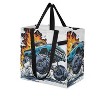 Mnsruu Reusable Grocery Bags Monster Trucks White Large Shopping Bags Durable Canvas Heavy Duty Tote Bag Foldable Multi Purpose Tote