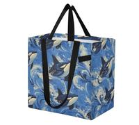 Mnsruu Reusable Grocery Bags Orca Wave Blue Whale Large Shopping Bags Durable Canvas Heavy Duty Tote Bag Foldable Multi Purpose Tote