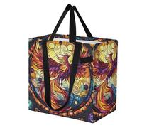 Mnsruu Reusable Grocery Bags Phoenix Red Fire Wing Stained Glass Large Shopping Bags Durable Canvas Heavy Duty Tote Bag Foldable Multi Purpose Tote