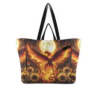 Mnsruu Reusable Grocery Bags Phoenix Sunflower Moon Large Shopping Bags Durable Canvas Heavy Duty Tote Bag Foldable Multi Purpose Tote