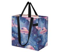 Mnsruu Reusable Grocery Bags Pink Cute Ufo Sky Bright Large Shopping Bags Durable Canvas Heavy Duty Tote Bag Foldable Multi Purpose Tote