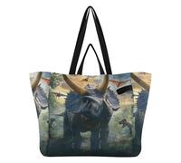 Mnsruu Reusable Grocery Bags Prehistoric Jungle Triceratops Large Shopping Bags Durable Canvas Heavy Duty Tote Bag Foldable Multi Purpose Tote