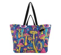 Mnsruu Reusable Grocery Bags Psychedelic Pattern Mushroom Large Shopping Bags Durable Canvas Heavy Duty Tote Bag Foldable Multi Purpose Tote