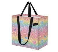 Mnsruu Reusable Grocery Bags Rainbow Girly Glitter Hearts Large Shopping Bags Durable Canvas Heavy Duty Tote Bag Foldable Multi Purpose Tote