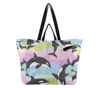 Mnsruu Reusable Grocery Bags Rainbow Orcas Rainbow Large Shopping Bags Durable Canvas Heavy Duty Tote Bag Foldable Multi Purpose Tote