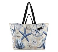 Mnsruu Reusable Grocery Bags Seashell Starfish Nautical Ocean Coastal Map Large Shopping Bags Durable Canvas Heavy Duty Tote Bag Foldable Multi Purpose Tote