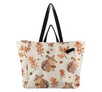 Mnsruu Reusable Grocery Bags Squirrel Acorns Autumn Large Shopping Bags Durable Canvas Heavy Duty Tote Bag Foldable Multi Purpose Tote