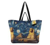 Mnsruu Reusable Grocery Bags Starry Sky Theme Pyramid Large Shopping Bags Durable Canvas Heavy Duty Tote Bag Foldable Multi Purpose Tote