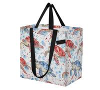 Mnsruu Reusable Grocery Bags Turtle Ocean Nautical Coastal Red Large Shopping Bags Durable Canvas Heavy Duty Tote Bag Foldable Multi Purpose Tote