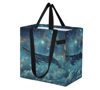 Mnsruu Reusable Grocery Bags Whale Galaxy Night Sky Stars Moon Large Shopping Bags Durable Canvas Heavy Duty Tote Bag Foldable Multi Purpose Tote