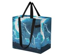 Mnsruu Reusable Grocery Bags Wolf Blue Sky Wolves Large Shopping Bags Durable Canvas Heavy Duty Tote Bag Foldable Multi Purpose Tote