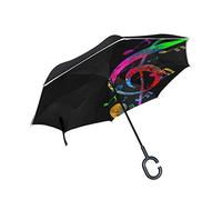 Mnsruu Reverse/Inverted Umbrellas Colorful Music Note Double Layer Big Straight Umbrella UV Protection Windproof Travel Umbrella With C-Shaped Handle