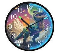 Mnsruu Roar Dinosaur Planet Wall Clock Luminous Bedroom Clocks Battery Operated Silent Glow in the Dark Clock for Living Room Kitchen 12 Inch