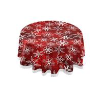Mnsruu Round Tablecloths, Red Pattern With Snowflakes Flower Decorative Table Cloth Table Cover for Circular Table Dining Decorative for Holiday Home Christmas Party Picnic
