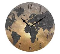 Mnsruu Round World Map Sunset Wall Clock Silent Non Ticking Operated Accurate Sweep Movement,Decorative for Living Room, Bedroom, Office