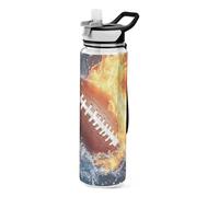 Mnsruu Rugby Football Fire Lightning Water Bottle Drinking Bottle with Straw 1L Leakproof BPA Free Tritan Clear for Kids Boys Girls Women School Travel Sport