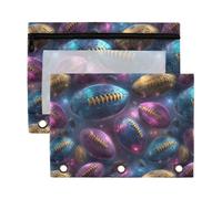 Mnsruu Rugby Galaxy 3 Rings Binder Pouch Pencil Case, 2 Pack Pencil Pouches with Zipper, Clear Window Cosmetic Bag