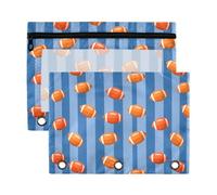 Mnsruu Rugby Pattern 3 Rings Binder Pouch Pencil Case, 2 Pack Pencil Pouches with Zipper, Clear Window Cosmetic Bag